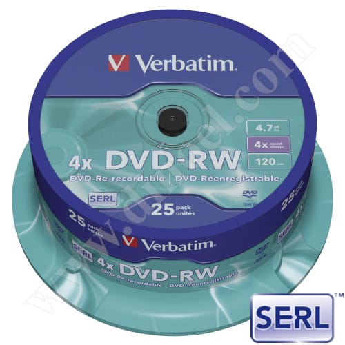 DVD-RW Verbatim, SERL, 4.7GB, 4X, Cake box 25бр.