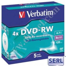 DVD-RW Verbatim, SERL, 4.7GB, 4X, Jewel case 5бр.