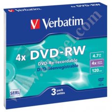 DVD-RW Verbatim, SERL, 4.7GB, 4X, Jewel case 3бр.