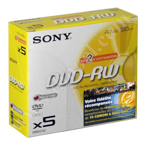 DVD-RW Sony, AccuCORE, 4.7GB, 2X, Jewel case 5бр.