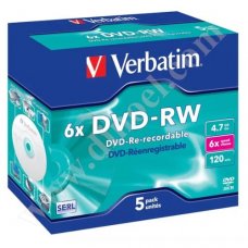 DVD-RW Verbatim, SERL, 4.7GB, 6X, Jewel case 5бр.