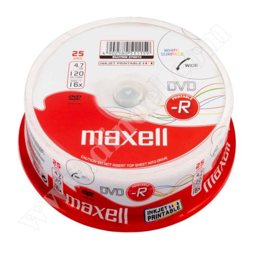 DVD-R Maxell, Inkjet Printable, 4.7GB, 16X, Cake box 25бр.