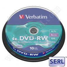 DVD-RW Verbatim, SERL, 4.7GB, 4X, Cake box 10бр.