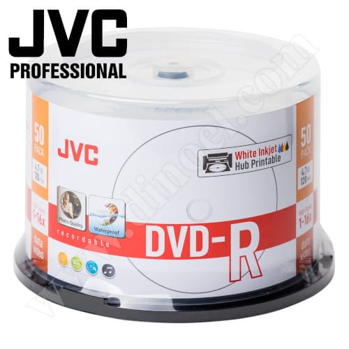 DVD-R JVC, Professional, Inkjet Printable, Photo Glossy, Waterproof, 4.7GB, 16X, Cake box 50бр.