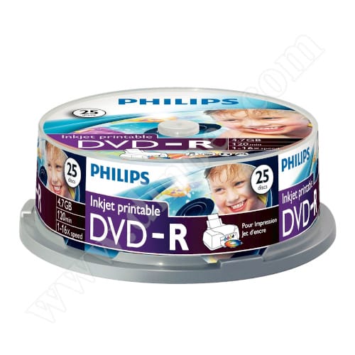 DVD-R Philips, Inkjet Printable, 4.7GB, 16X, Cake box 25бр.