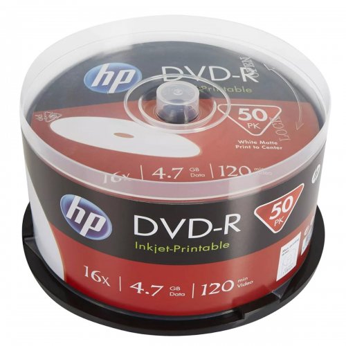 DVD-R HP, Hewlett-Packard, Inkjet Printable, 4.7GB, 16X, Cake box 50бр.