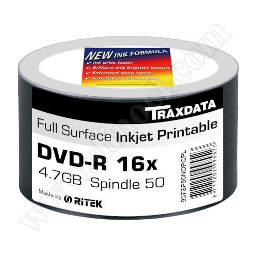 DVD-R Traxdata, Inkjet Printable, 4.7GB, 16X, целофан 50бр.
