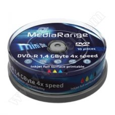 Mini DVD-R MediaRange, Inkjet Printable, 1.4GB, 4X, Cake box 10бр.