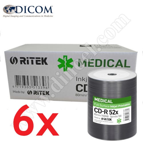 CD-R Ritek, Professional, Inkjet Printable, Medical Line, 700MB, 52X, целофан 100бр.x6
