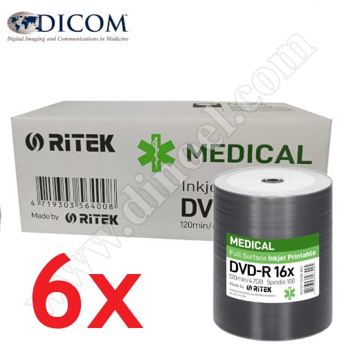 DVD-R Ritek, Professional, Inkjet Printable, Medical Line, 4.7GB, 16X, целофан 100бр.x6