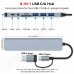 Разклонител и четец за карти RoTech, Multiport Hub 8 в 1, USB 3.0 & Type-C, Silver