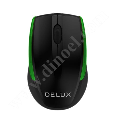 Мишка Delux, DLM-321GX, Black-Green, 1600dpi, безжична