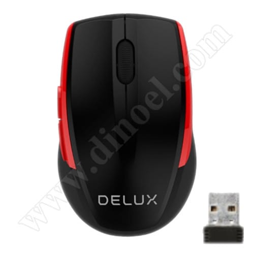 Мишка Delux, DLM-521GX, Black-Red, 1000dpi, безжична