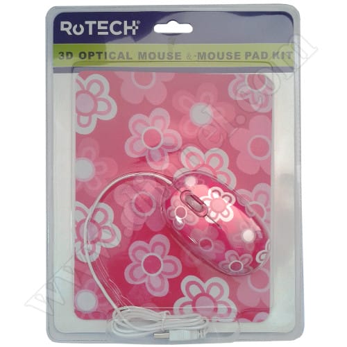 Мишка RoTech, RT-50004, USB, Pink, 800dpi, PAD, жична